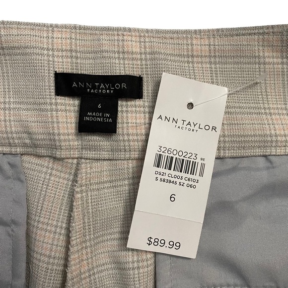Ann Taylor Factory Pale Beige Gray Pink Plaid Dress Pants High Rise 6 Career - Picture 3 of 16